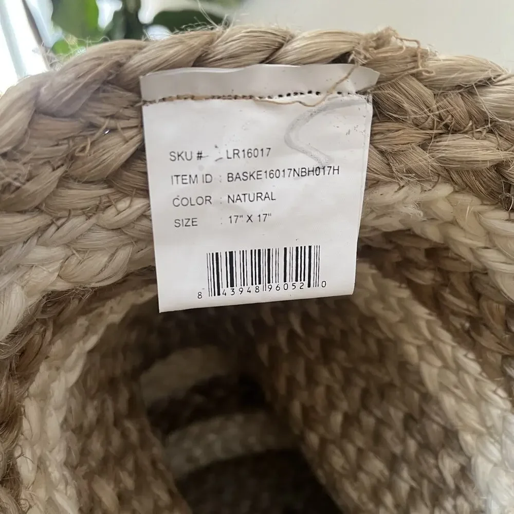 LR Home Natural Beige Jute Striped Storage Decorative Basket